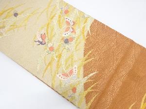 リサイクル　金糸露芝に蝶の舞模様織り出し袋帯